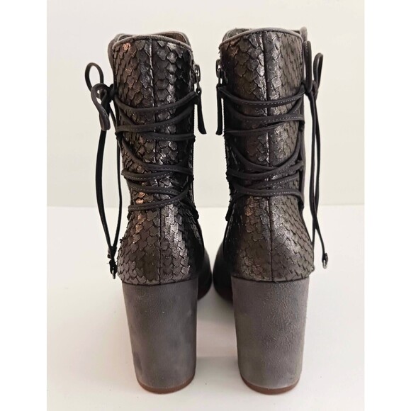 NEW Johnston & Murphy Adley Gray Suede Snake Leather Ankle Boot Block Heel Sz 7 - Picture 3 of 9